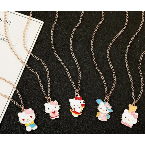 Hello Kitty Gold-Tone Enamel Necklaces – 5-Piece Pendant Charms - Picture 4 of 5